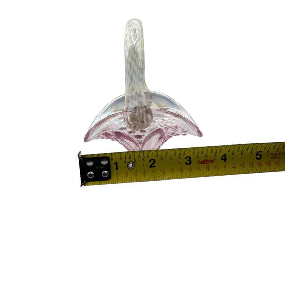 Vintage Fenton Art Glass Iridized Empress Rose Mini Basket Opalescent Handle - Picture 8 of 10